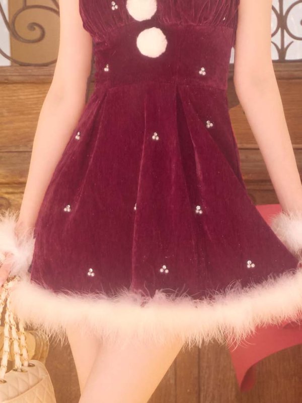 画像36: 【即日発送】【送料無料！】【サンタ】　紐リボンフレアビジューサンタコスプレ【コスプレ5点セット】【XS-Mサイズ/2カラー】[OF04]