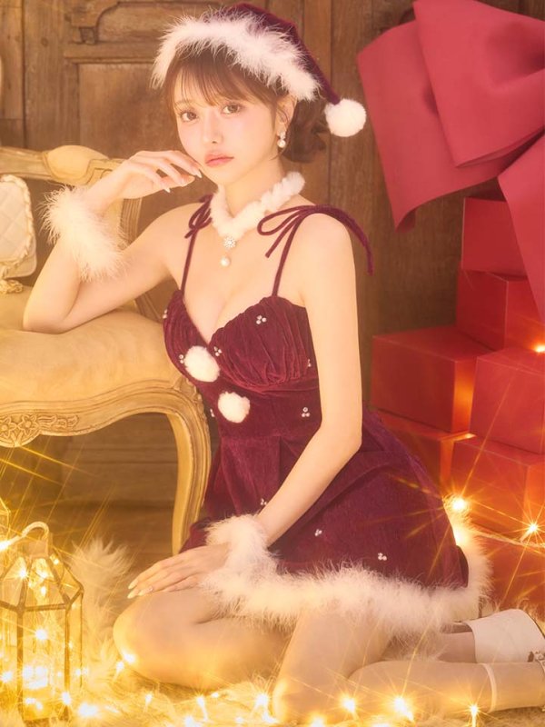 画像7: 【即日発送】【送料無料！】【サンタ】　紐リボンフレアビジューサンタコスプレ【コスプレ5点セット】【XS-Mサイズ/2カラー】[OF04]