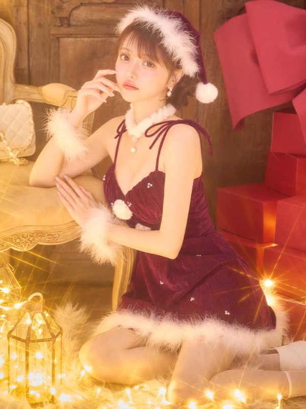 画像8: 【即日発送】【送料無料！】【サンタ】　紐リボンフレアビジューサンタコスプレ【コスプレ5点セット】【XS-Mサイズ/2カラー】[OF04]