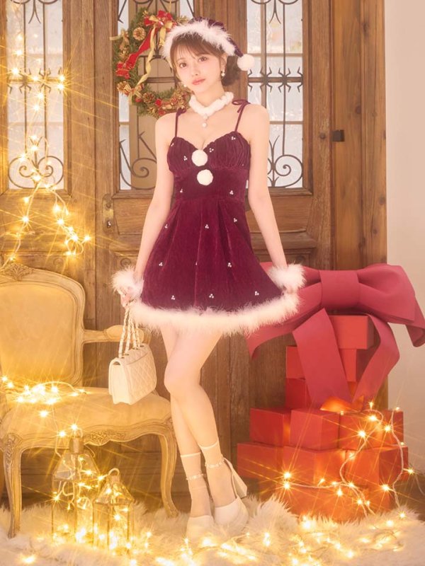 画像25: 【即日発送】【送料無料！】【サンタ】　紐リボンフレアビジューサンタコスプレ【コスプレ5点セット】【XS-Mサイズ/2カラー】[OF04]