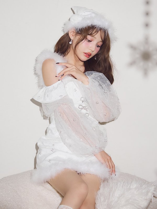 画像13: 【予約 / 11月下旬発送予定】【送料無料！】【サンタ】オフショルチュール袖リボンサンタコスプレ【コスプレ3点セット】【XS-Lサイズ/1カラー】[OF03]