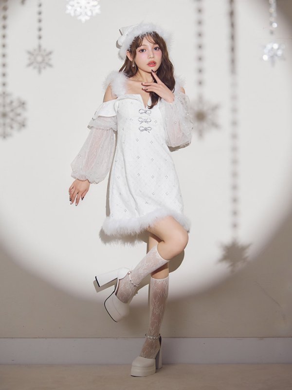 画像14: 【予約 / 11月下旬発送予定】【送料無料！】【サンタ】オフショルチュール袖リボンサンタコスプレ【コスプレ3点セット】【XS-Lサイズ/1カラー】[OF03]