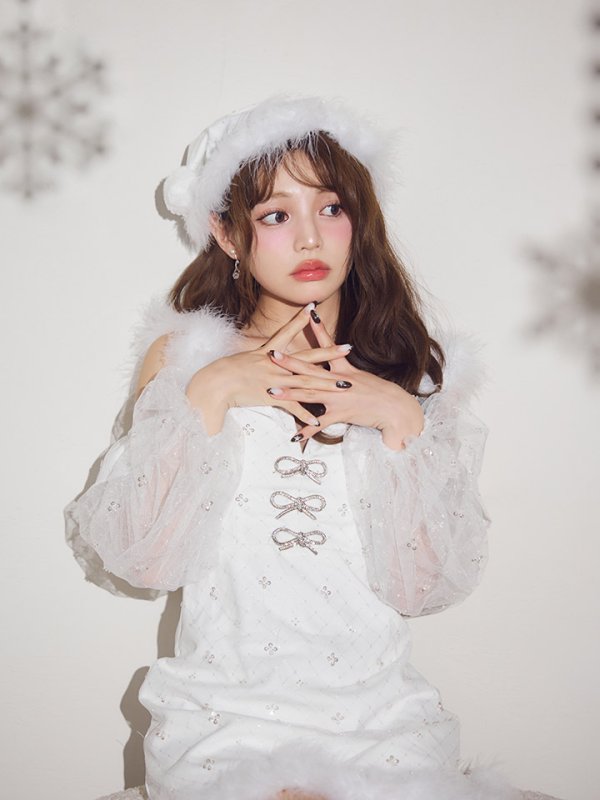 画像5: 【予約 / 11月下旬発送予定】【送料無料！】【サンタ】オフショルチュール袖リボンサンタコスプレ【コスプレ3点セット】【XS-Lサイズ/1カラー】[OF03]