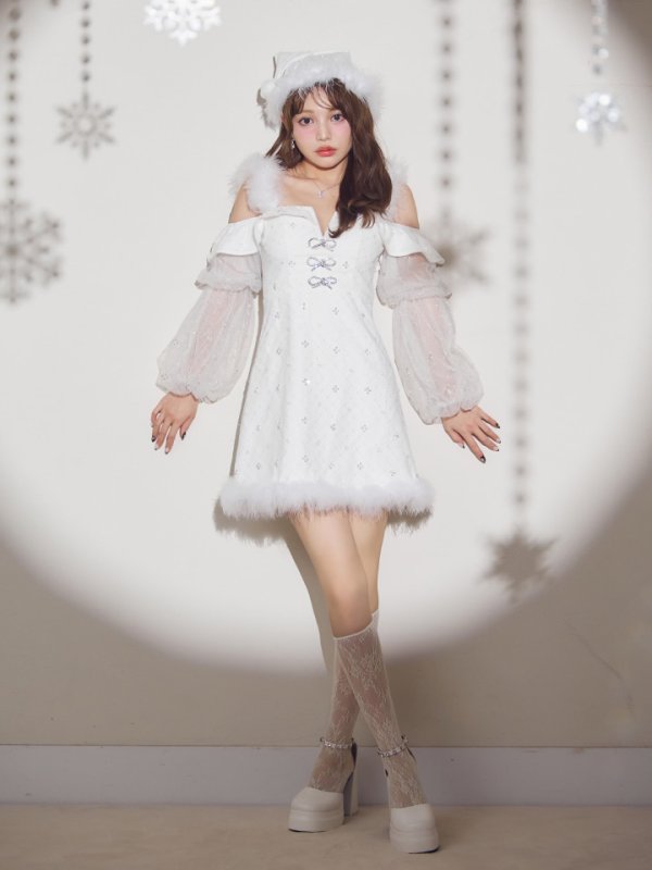 画像6: 【予約 / 11月下旬発送予定】【送料無料！】【サンタ】オフショルチュール袖リボンサンタコスプレ【コスプレ3点セット】【XS-Lサイズ/1カラー】[OF03]