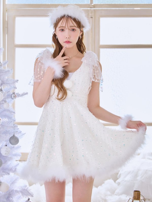 画像3: 【即日発送】【送料無料！】【サンタ】パールスパンコールレースフレアサンタコスプレ【コスプレ3点セット】【S-Lサイズ/1カラー】[OF01]