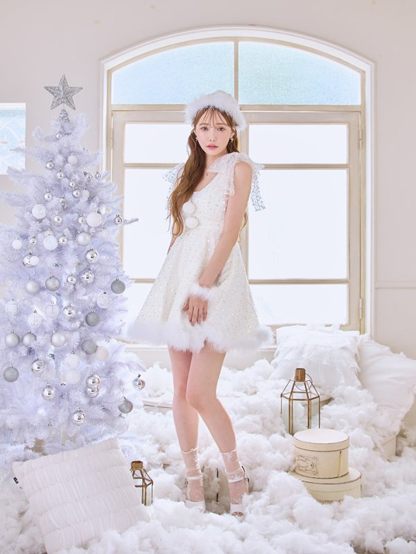 画像5: 【即日発送】【送料無料！】【サンタ】パールスパンコールレースフレアサンタコスプレ【コスプレ3点セット】【S-Lサイズ/1カラー】[OF01]