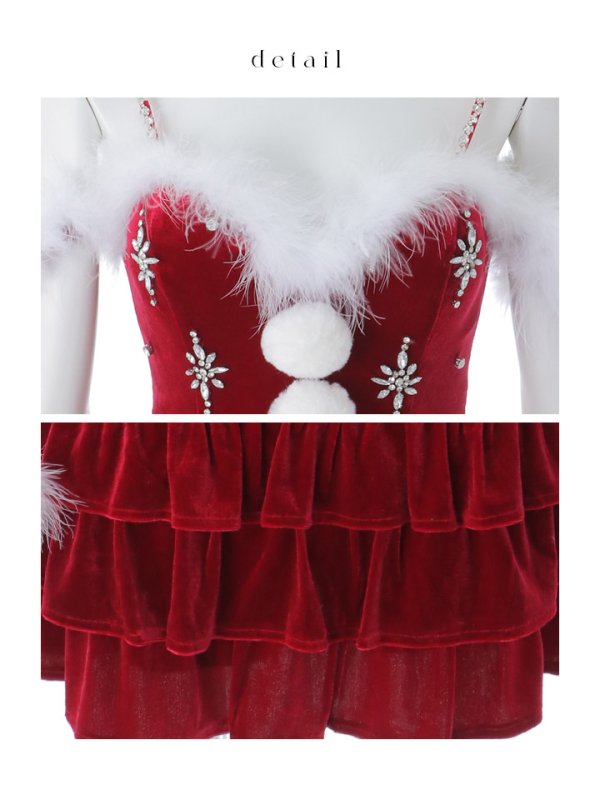 画像40: 【予約 / 11月下旬発送予定】【送料無料！】【サンタ】　スノーフレークビジューフレアサンタコスプレ【コスプレ4点セット】【XS-Lサイズ/3カラー】[OF01]