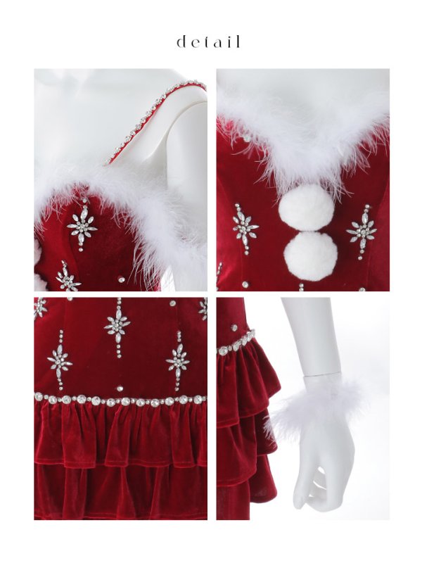 画像41: 【予約 / 11月下旬発送予定】【送料無料！】【サンタ】　スノーフレークビジューフレアサンタコスプレ【コスプレ4点セット】【XS-Lサイズ/3カラー】[OF01]