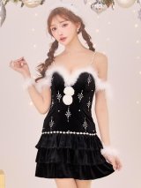【ノベルティ】【予約 / 11月上旬発送予定】【送料無料！】【サンタ】　スノーフレークビジューフレアサンタコスプレ【コスプレ4点セット】【XS-Lサイズ/3カラー】[OF03]