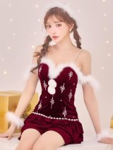 【ノベルティ】【予約 / 11月上旬発送予定】【送料無料！】【サンタ】　スノーフレークビジューフレアサンタコスプレ【コスプレ4点セット】【XS-Lサイズ/3カラー】[OF03]