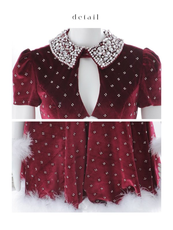 画像21: 【即日発送】【サンタ】襟ビジューアーガイル風ベロアサンタコスプレ【コスプレ4点セット】【XS-Mサイズ/1カラー】[OF03]