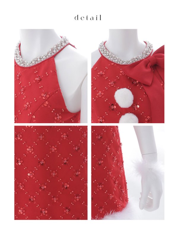 画像47: 【予約 / 11月中旬発送予定】【送料無料！】【サンタ】サイドリボンツイードビジューサンタコスプレ【コスプレ5点セット】【XS-Lサイズ/2カラー】[OF03]