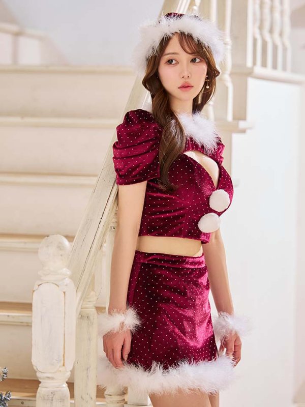 画像6: 【一部予約 / 11月中旬発送予定】【送料無料！】【サンタ】パフスリーブストーンセットアップサンタコスプレ【コスプレ5点セット】【XS-XLサイズ/2カラー】[OF01]