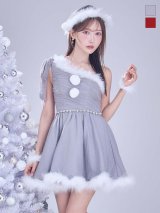【ノベルティ】【予約 / 11月中旬発送予定】【送料無料！】【サンタ】ワンショルリボンドットチュールサンタコスプレ【コスプレ4点セット】【XS-Lサイズ/2カラー】[OF03]
