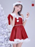 【即日発送】【サンタ】ワンショルリボンドットチュールサンタコスプレ【コスプレ4点セット】【XS-Lサイズ/2カラー】[HC02]
