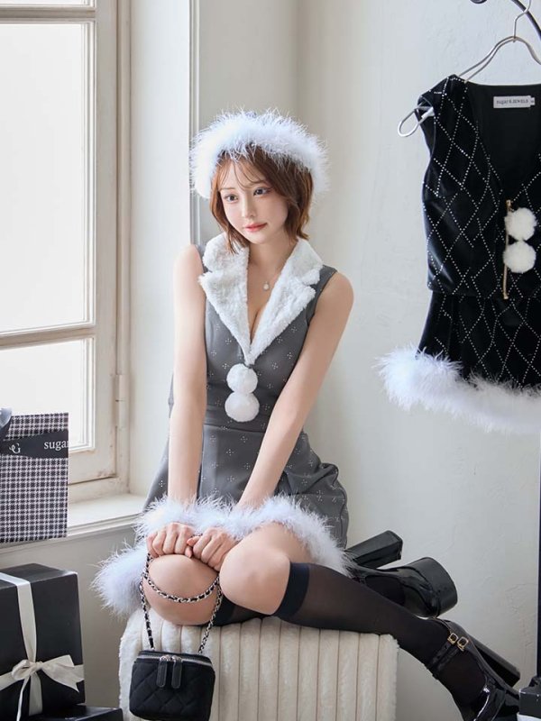 画像22: 【即日発送】【サンタ】ファー襟付きラメワンピサンタコスプレ【コスプレ4点セット】【S-Mサイズ/2カラー】[OF01]