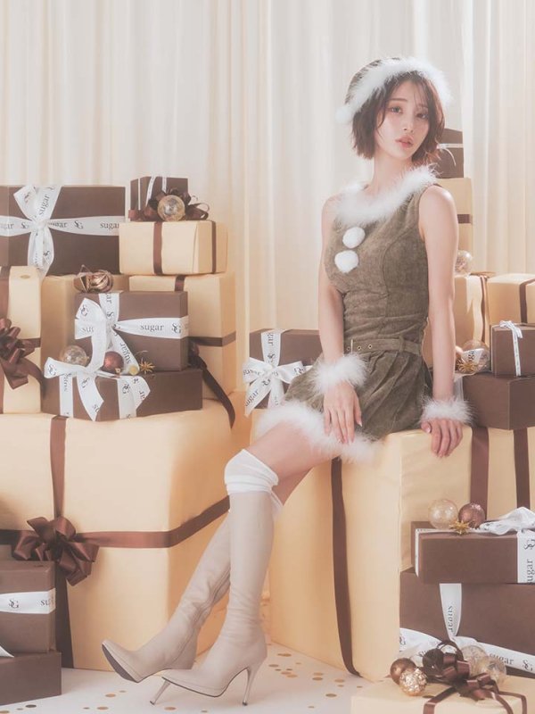 画像2: 【即日発送】【送料無料！】【サンタ】ベルト付きファーサンタコスプレ【コスプレ4点セット】【XS-XLサイズ/3カラー】[OF04/OF04]