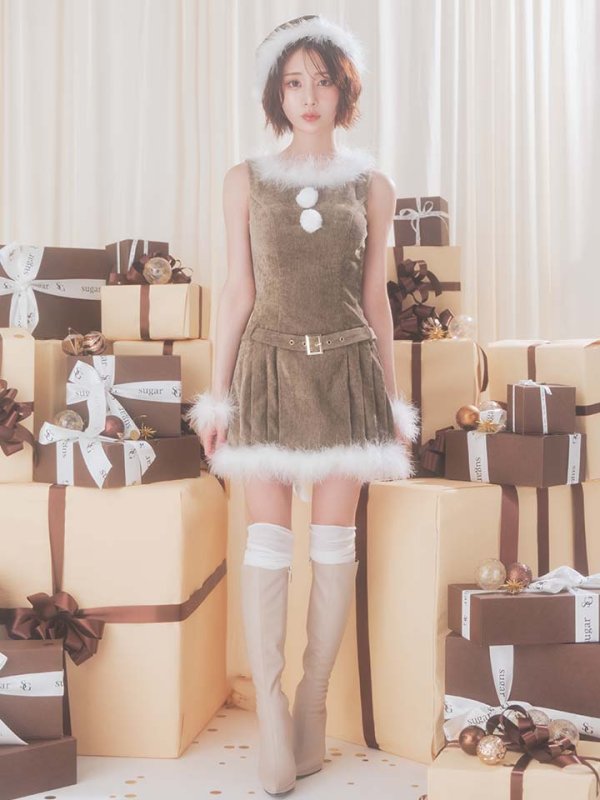 画像15: 【即日発送】【送料無料！】【サンタ】ベルト付きファーサンタコスプレ【コスプレ4点セット】【XS-XLサイズ/3カラー】[OF04/OF04]