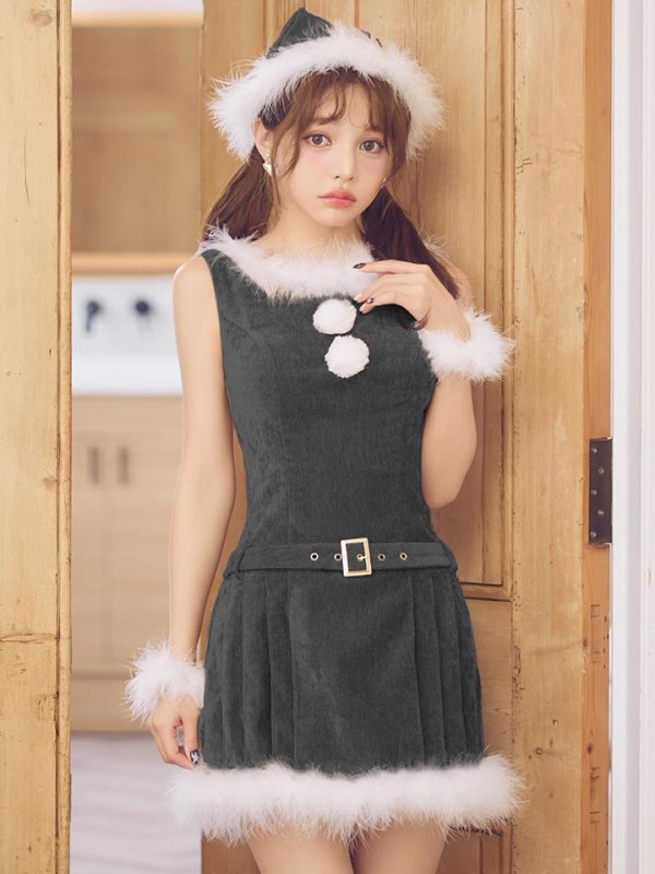 画像16: 【即日発送】【送料無料！】【サンタ】ベルト付きファーサンタコスプレ【コスプレ4点セット】[OF01/OF04]