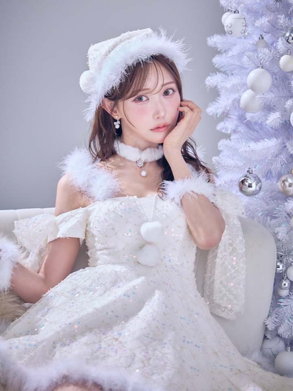 画像6: 【即日発送】【サンタ】ラメチュールオフショルリボンサンタコスプレ【コスプレ5点セット】【XS-Lサイズ/1カラー】[OF01]