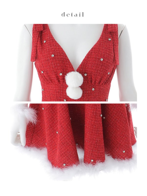 画像21: 【即日発送】【サンタ】ショルダーリボンビジューツイードフレアサンタコスプレ【コスプレ4点セット】【XS-XLサイズ/1カラー】[OF03]
