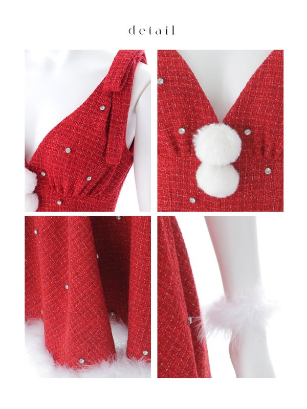 画像22: 【即日発送】【サンタ】ショルダーリボンビジューツイードフレアサンタコスプレ【コスプレ4点セット】【XS-XLサイズ/1カラー】[OF03]