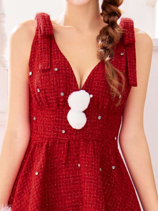 画像18: 【即日発送】【サンタ】ショルダーリボンビジューツイードフレアサンタコスプレ【コスプレ4点セット】【XS-XLサイズ/1カラー】[OF03]