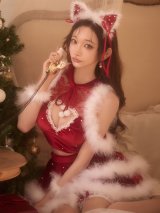 【送料無料！】【サンタ】【真優川咲ちゃんコラボ】ハートカットビジューキャットセットアップサンタコスプレ 猫/キャット【5点SET】【XS-Mサイズ】【予約/11月中旬発送予定】[OF04]真優川咲着用