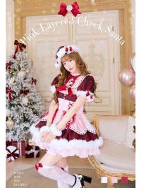 【クリスマスコスプレ9点セット】【Malymoon/マリームーン】ピンクレイヤードチェックサンタコスプレ【2サイズ/1カラー】【予約/12月上旬発送予定】[HC03]