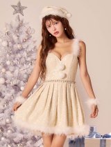 【一部予約商品/11月中旬発送予定】【サンタコス 4点セット】【XS-XLサイズ/3カラー】ラメツイードミニワンピースサンタ[OF01]