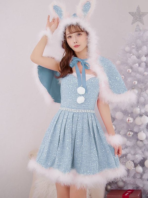 画像1: 【一部予約商品/11月中旬発送予定】【サンタコス 4点セット】【XS-XLサイズ/3カラー】ラメツイードミニワンピースサンタ[YMT]