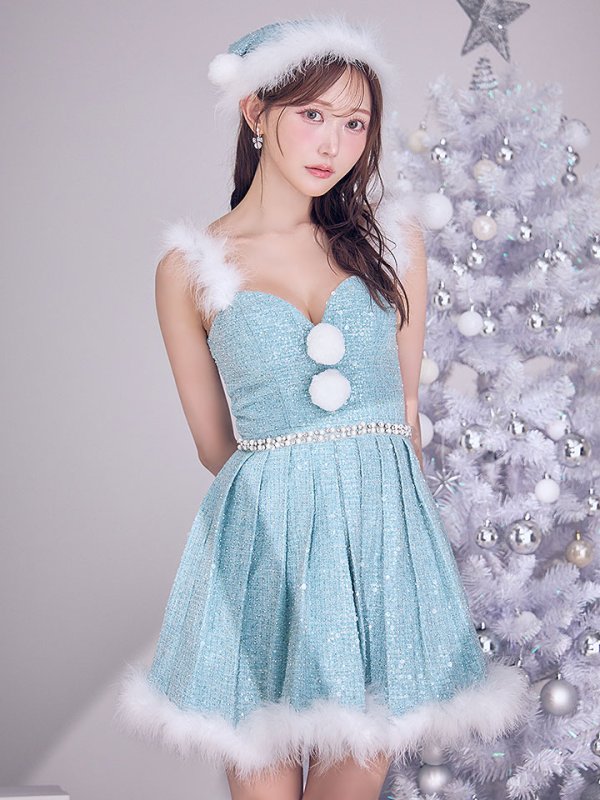 画像2: 【一部予約商品/11月中旬発送予定】【サンタコス 4点セット】【XS-XLサイズ/3カラー】ラメツイードミニワンピースサンタ[YMT]