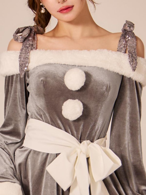 画像21: 【一部予約 / 11月下旬発送予定】【sugar nine サンタコス 4点セット】【XS-XLサイズ/8カラー】グリッターリボン2段フレアサンタコスプレ[OF01]