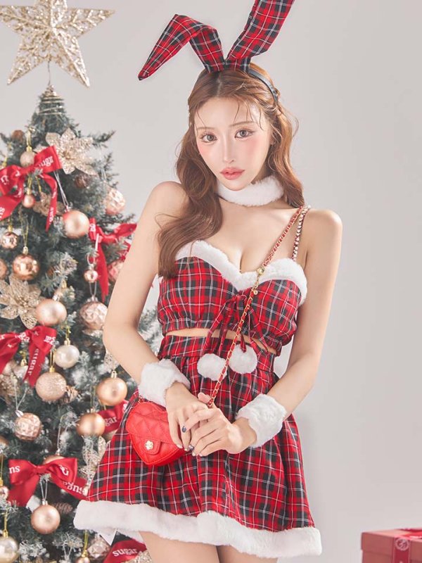 画像1: 【即日発送！】【サンタコス6点セット】【Fサイズ/1カラー】レッドチェックバニーサンタ[YMT]