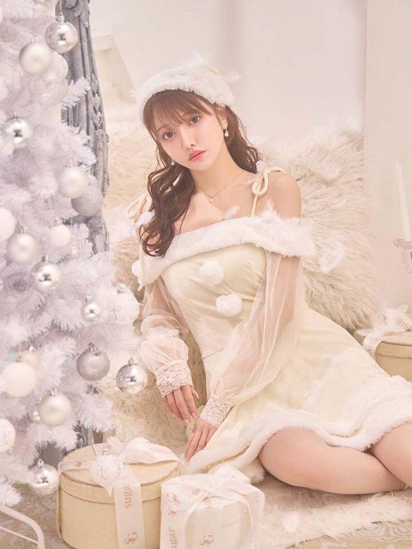 画像8: 【即日発送】【サンタコス 3点セット】【XS-XLサイズ/1カラー】オフショルダーシアーチュールフレアサンタコスプレ[OF01]