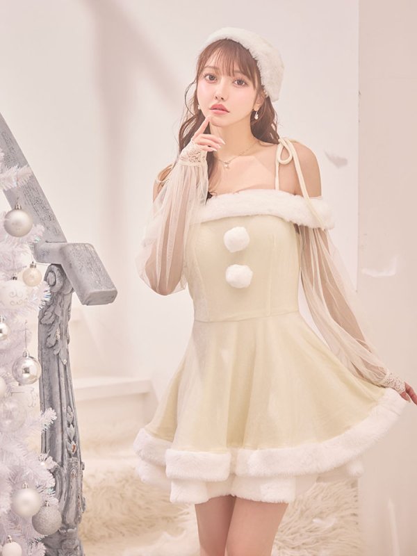 画像15: 【即日発送】【サンタコス 3点セット】【XS-XLサイズ/1カラー】オフショルダーシアーチュールフレアサンタコスプレ[OF01]