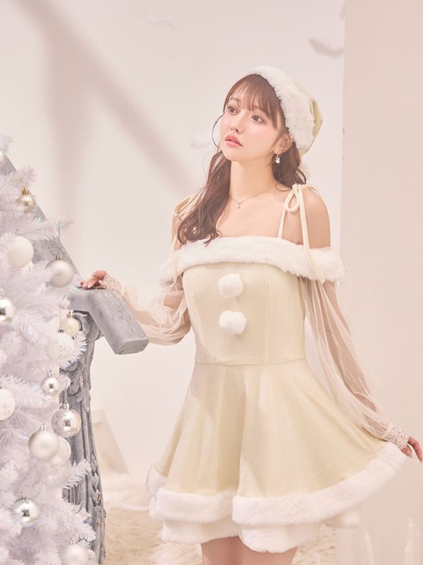画像17: 【即日発送】【サンタコス 3点セット】【XS-XLサイズ/1カラー】オフショルダーシアーチュールフレアサンタコスプレ[OF01]