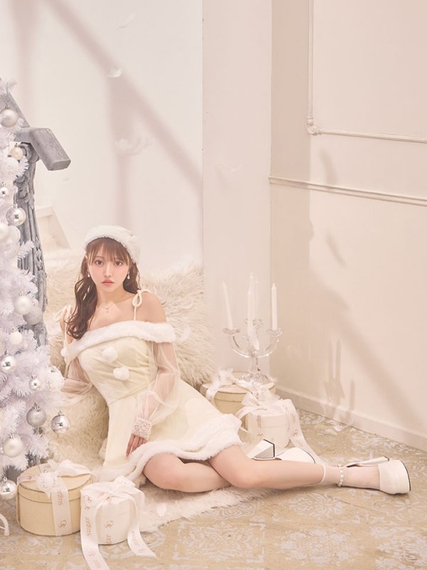 画像18: 【即日発送】【サンタコス 3点セット】【XS-XLサイズ/1カラー】オフショルダーシアーチュールフレアサンタコスプレ[OF01]