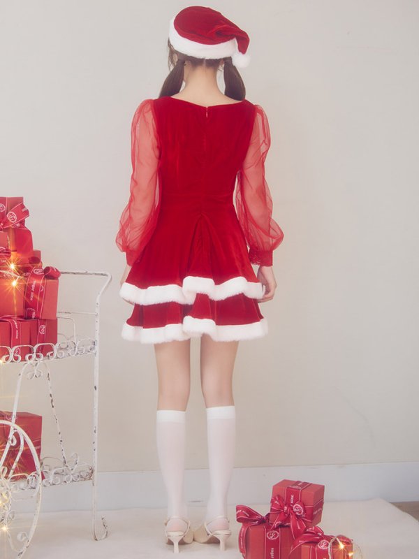 画像19: 【即日発送】【サンタコス 3点セット】【S-Lサイズ/1カラー】チュールシアーフレアサンタコスプレ[OF01]