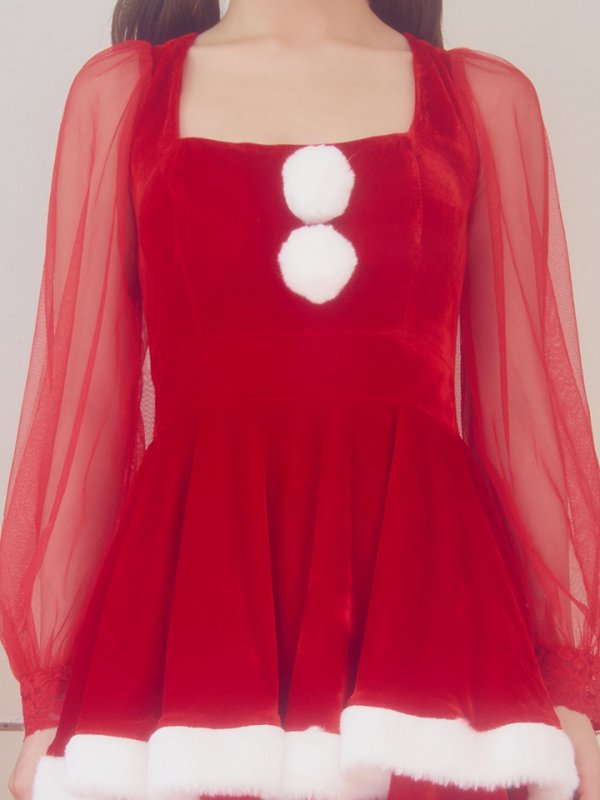 画像20: 【即日発送】【サンタコス 3点セット】【S-Lサイズ/1カラー】チュールシアーフレアサンタコスプレ[OF01]