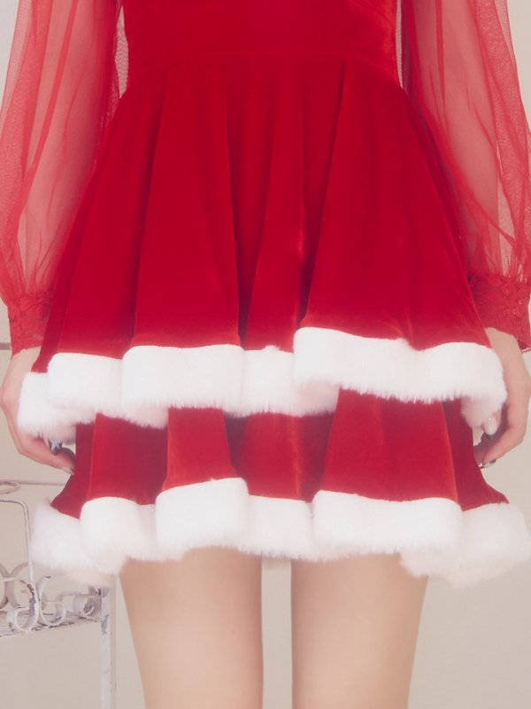 画像21: 【即日発送】【サンタコス 3点セット】【S-Lサイズ/1カラー】チュールシアーフレアサンタコスプレ[OF01]