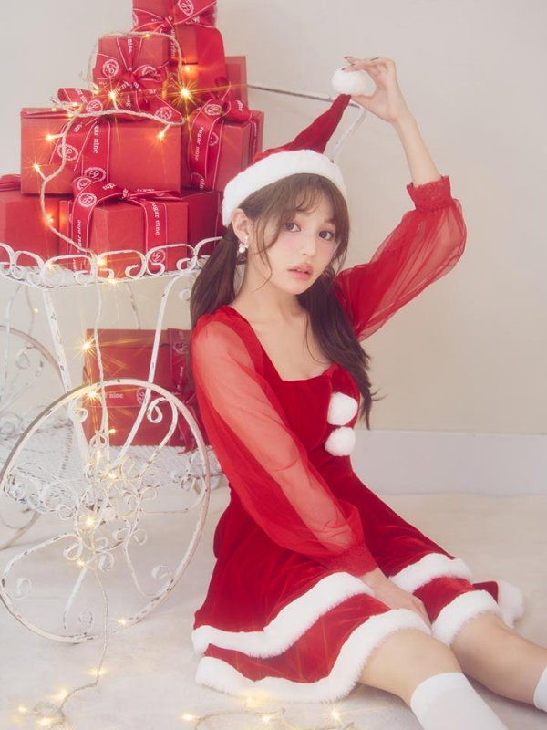 画像11: 【即日発送】【サンタコス 3点セット】【S-Lサイズ/1カラー】チュールシアーフレアサンタコスプレ[OF01]