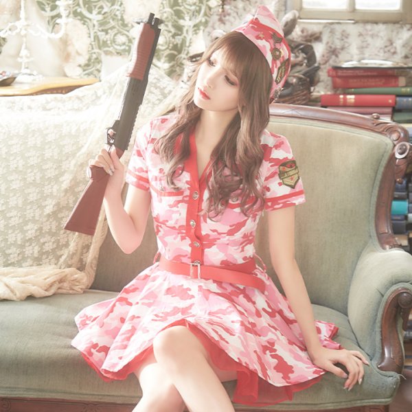 画像4: 【SALE!!】【即日発送】ピンクアーミーワンピース【ハロウィンコスプレ3点セット】【S-XLサイズ/1カラー】（STEE06 W）[HC02]