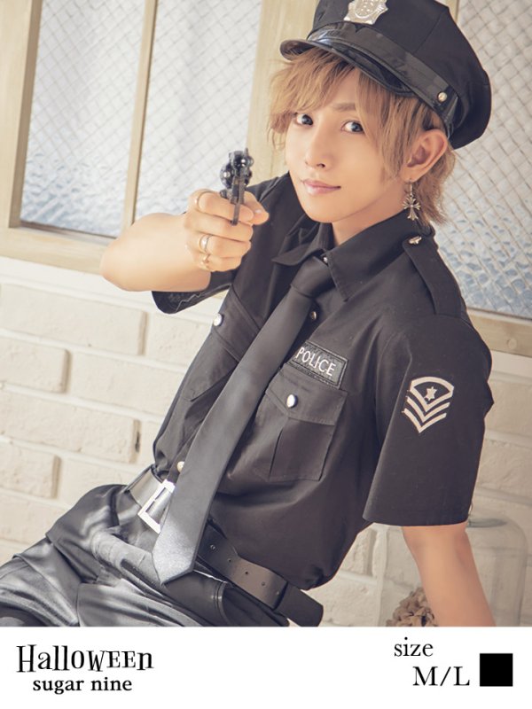 画像3: 【即日発送】メンズブラックポリス【sugar nineハロウィンコスプレ5点セット】【2サイズ/1カラー】[HC03-Bsv]