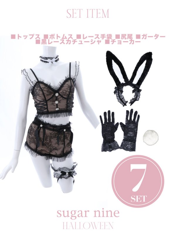 画像14: 【ハロウィン】セパレートレースバニーコスプレ【コスプレ7点セット】【XS-Mサイズ/1カラー】[OF01]
