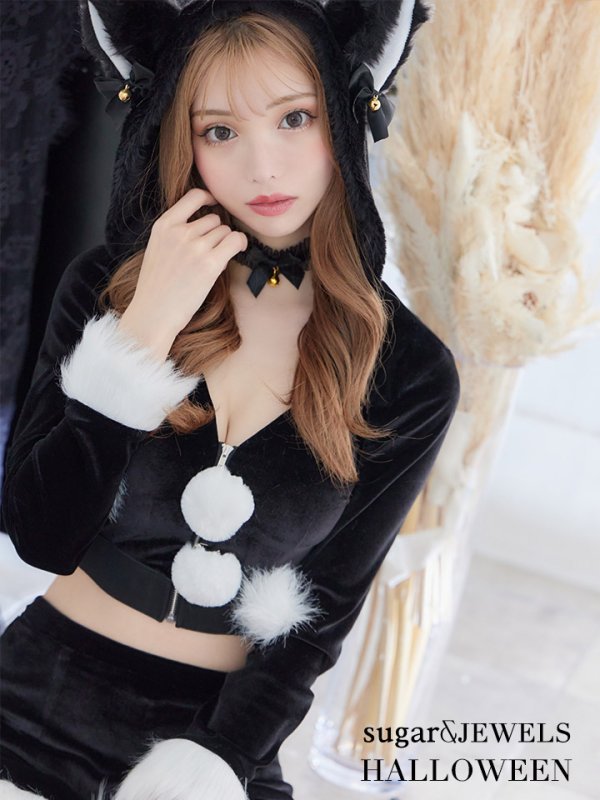 画像2: 【即日発送】セットアップベロアキャットコスプレ/2ピース/セパレート【sugar nineハロウィン4点セット】【S-Mサイズ/2カラー】[YMT]