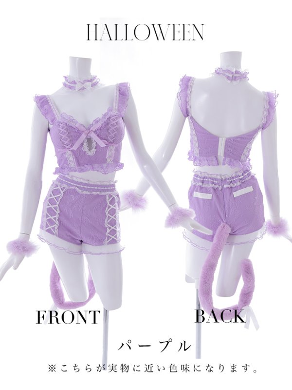 画像24: 門りょうちゃん着用【マリームーンコラボ】 セクシーレースキャット【ハロウィンコスプレ6点セット】【XS-L/7カラー】[OF01]