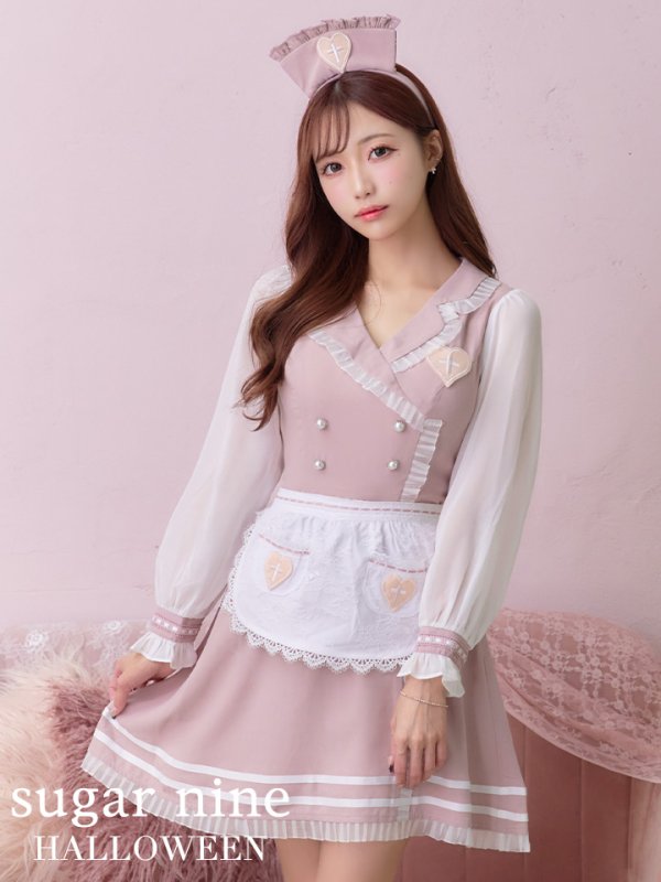 画像3: 【即日発送】ナースコスプレ/ワンピースコスプレ/Aライン/フレアスカート【sugar nineハロウィン3点セット】【S-Lサイズ/1カラー】(SU220155)[HC03]