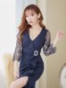 画像4: SALE!カシュクールドレープドレス/ワンカラー/ロングスリーブ/レース/谷間見せ/背中隠し/ロングドレス/キャバドレス 【S-Lサイズ/2カラー】[HC03] 【TN】