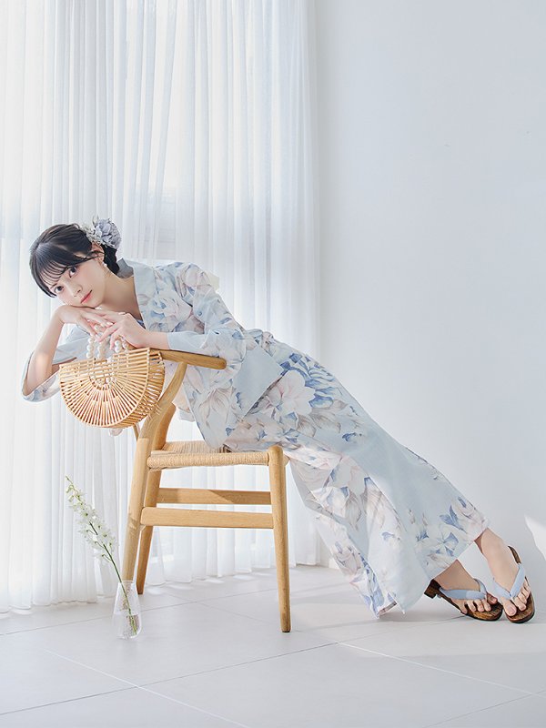 画像11: 【即日発送】クラシカルローズブルー浴衣  【浴衣３点セット 浴衣/帯/下駄】[YMT]